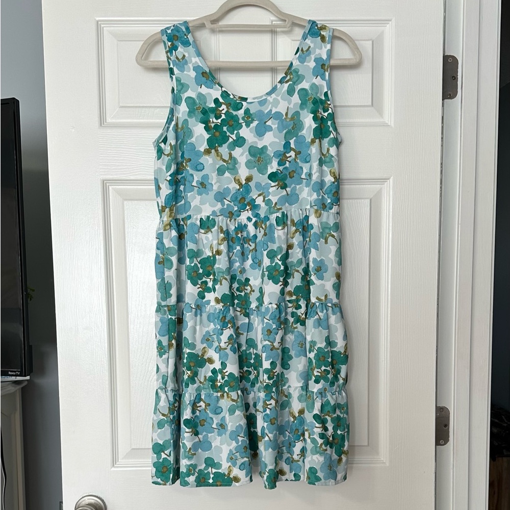 Boutique Floral Mini Dress in Blue and Green